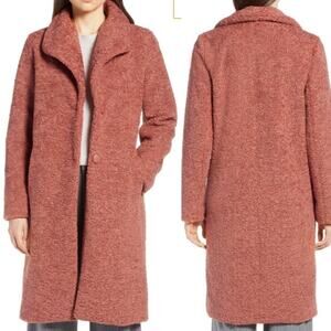 Halogen Boucle Coat Womens M Rust Pink Shawl Collar Longline Jacket Fall Winter